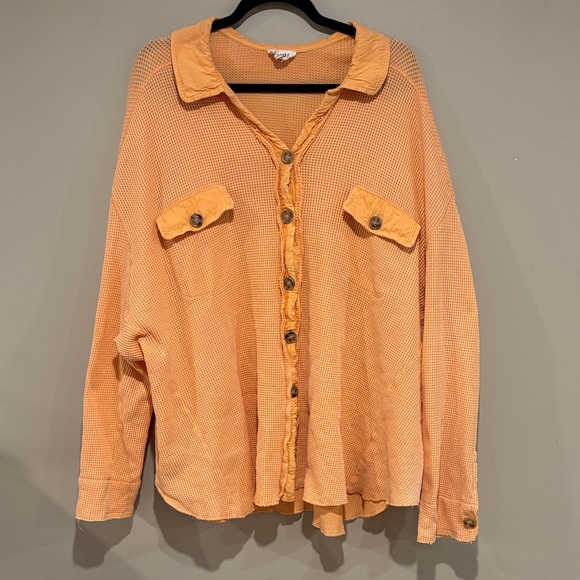 BiBi xl gauze orange button down - Picture 1 of 4